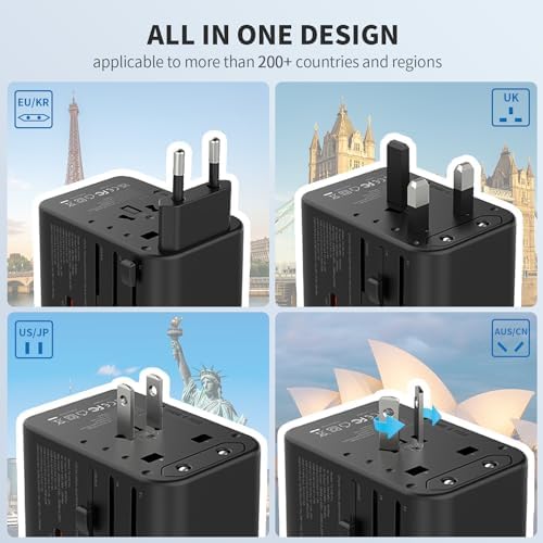 EPICKA Universal Travel Adapter, GaN International Plug Adapter with 3 USB-C 70W PD Fast Charging & 2 USB-A Adaptor All-in-one Wall Charger for USA EU UK AUS (TA-105 Pro, Black) - Image 2