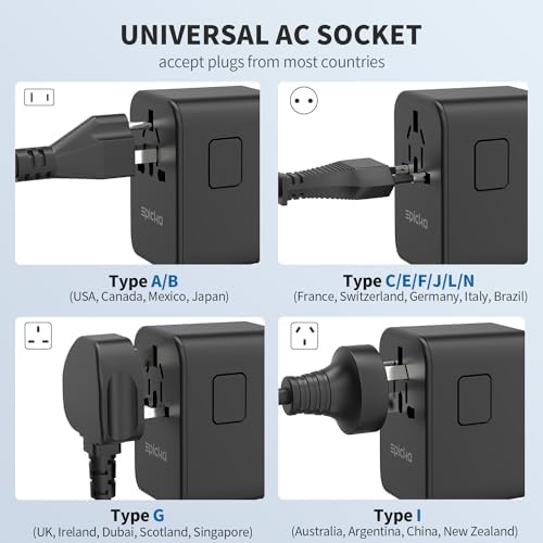 EPICKA Universal Travel Adapter, GaN International Plug Adapter with 3 USB-C 70W PD Fast Charging & 2 USB-A Adaptor All-in-one Wall Charger for USA EU UK AUS (TA-105 Pro, Black) - Image 5