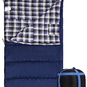REDCAMP Flannel Sleeping Bag for Adults, Comfortable Cotton Sleeping Bags for Camping with Detachable Hood, Red/Grey/Blue