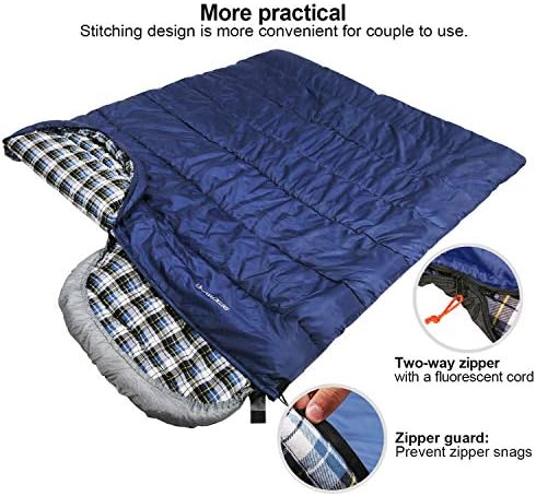 REDCAMP Flannel Sleeping Bag for Adults, Comfortable Cotton Sleeping Bags for Camping with Detachable Hood, Red/Grey/Blue - Image 5